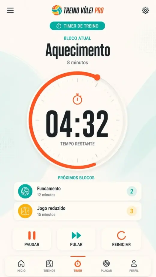 Tela do timer de treino rodando